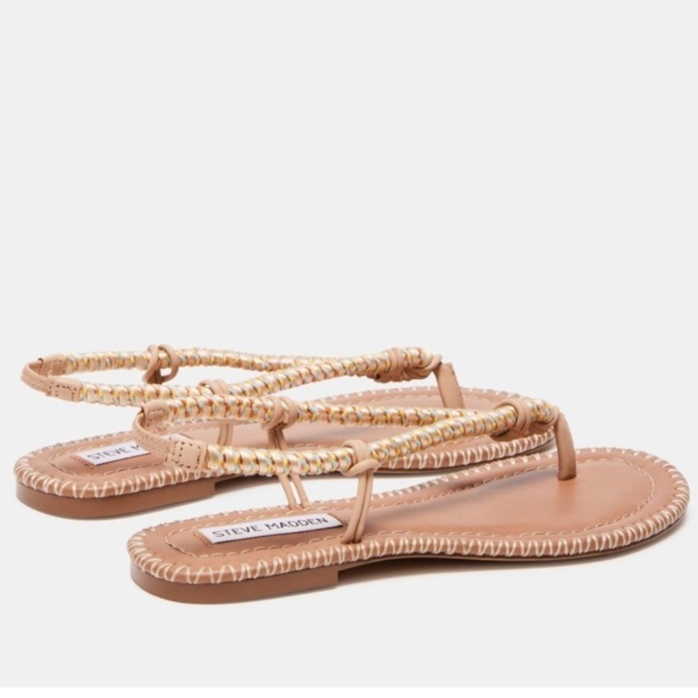 Steve Madden Ashani Blush Multi Women 6.5 Beige Ex Braided Thong‎ Sandals